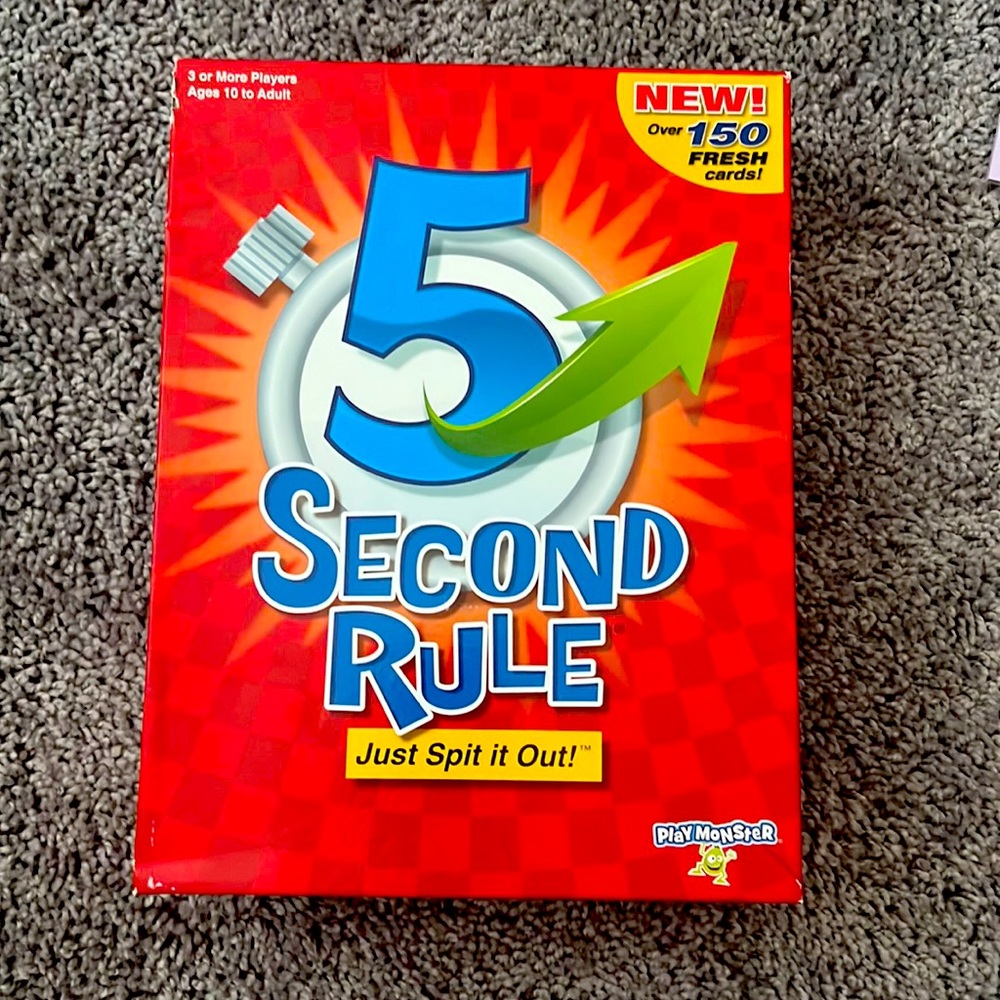 Brand new unopened 5 Second Rule game (basic rules pictured on back of game box)